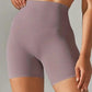 Women's high-waisted lavender bike shorts for fitness and fashion