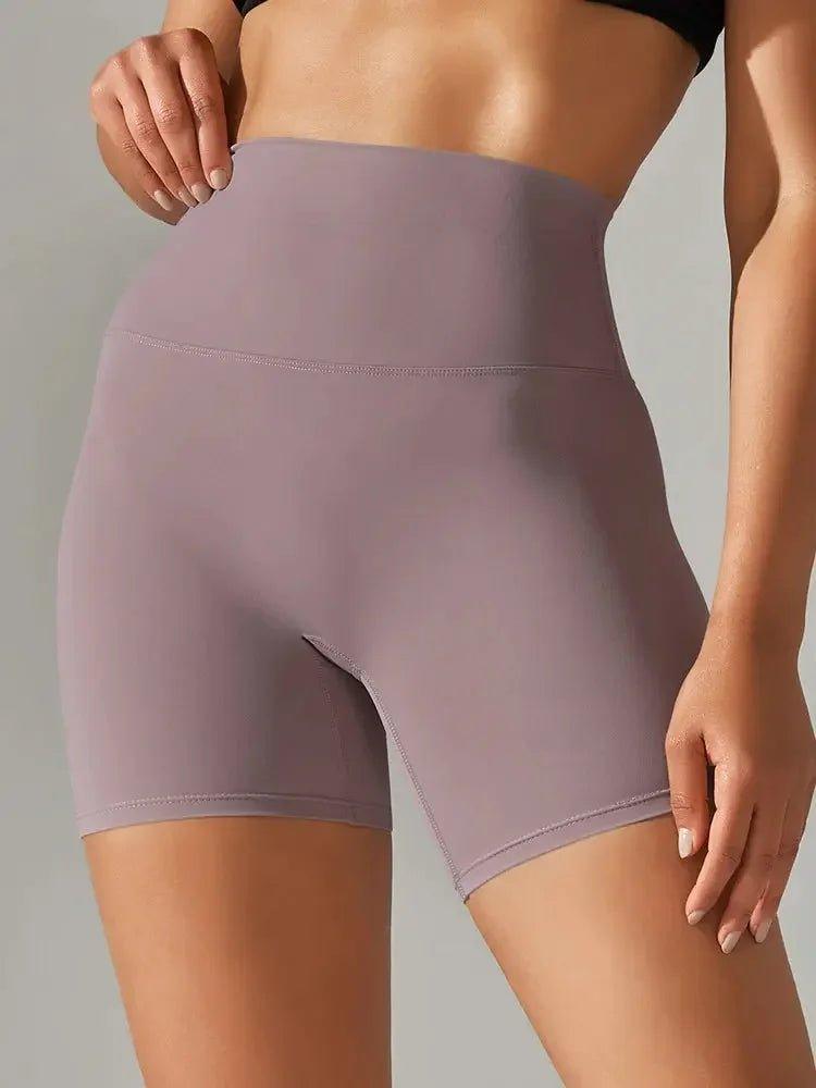 Women's high-waisted lavender bike shorts for fitness and fashion
