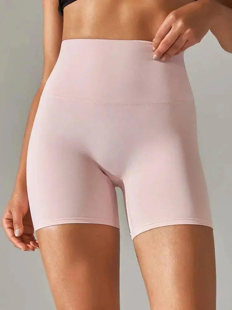 Pink high-waisted women's biker shorts for fashion and comfort