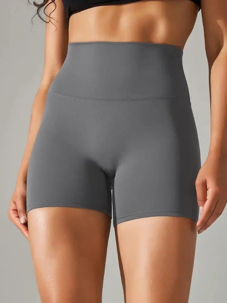 Gray high-waisted women's biker shorts for fitness and casual wear