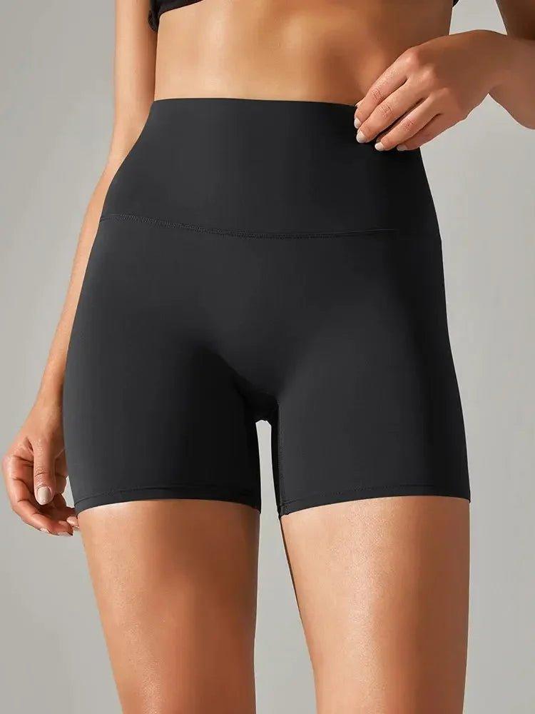 Black high-waisted women's biker shorts for fitness and fashion