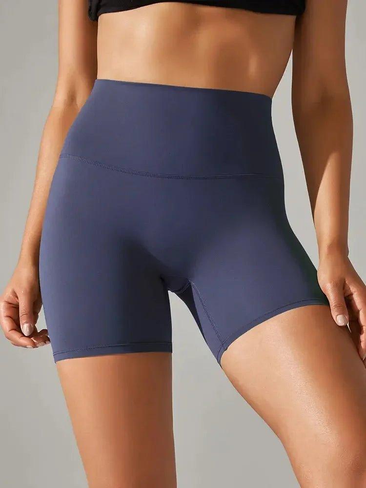 Navy blue high-waisted biker shorts for women's fashion and fitness