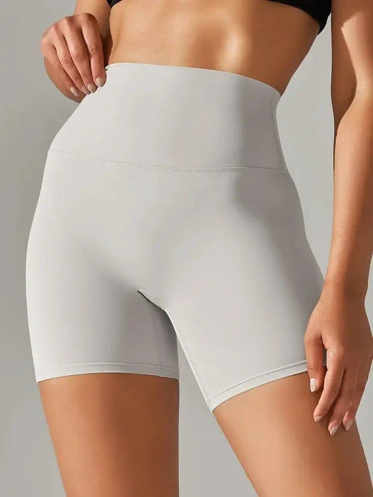 High-waisted white biker shorts for women's fashion and fitness