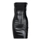 Black strapless faux leather bodycon mini dress for women's fashion