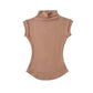 Women's beige sleeveless turtleneck top, stylish and fitted for casual fashion wear