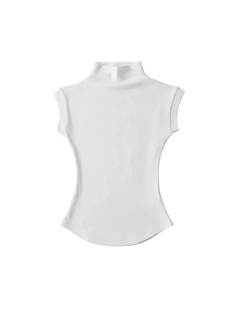 White women's high-neck sleeveless top for casual fashion wear
