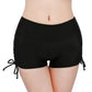 Black women's drawstring shorts with side ties, stylish and comfortable fashion bottomwear