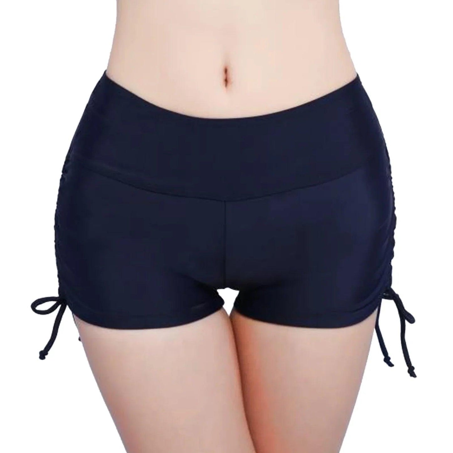 Black women's high-waisted shorts with side drawstring ties, stylish and comfortable fashion bottoms