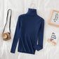 Navy blue ribbed turtleneck sweater for women, stylish long sleeve top with cozy knit texture