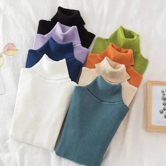 Women's ribbed turtleneck sweaters in multiple colors, cozy fashion tops for fall and winter