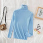 Light blue ribbed turtleneck sweater for women, stylish long sleeve top with cozy texture, perfect for casual fashion