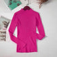 Bright pink ribbed turtleneck sweater for women, long sleeve fashion top