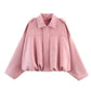 Pink women's cropped jacket with shoulder details, stylish fashion outerwear