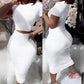 Womens Dress Sets Short Sleeve Crop Tops And Mid Calf Skirt Suit Fashion 2PCS Set Slim Office Lady Summer Suits Clothing QX2413 - Womans Fashion