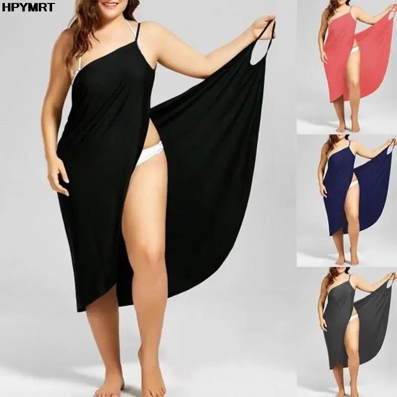 Plus size women's swim cover-up dress in black, red, navy, gray – stylish beachwear for curvy figures