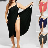 Plus size women's swim cover-up dress in black, red, navy, gray – stylish beachwear for curvy figures