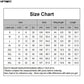 Women's fashion size chart with bust, sling length, and garment measurements in cm and inches for accurate fit