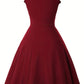 Burgundy vintage-style women's dress with cap sleeves and flared skirt, perfect for elegant occasions