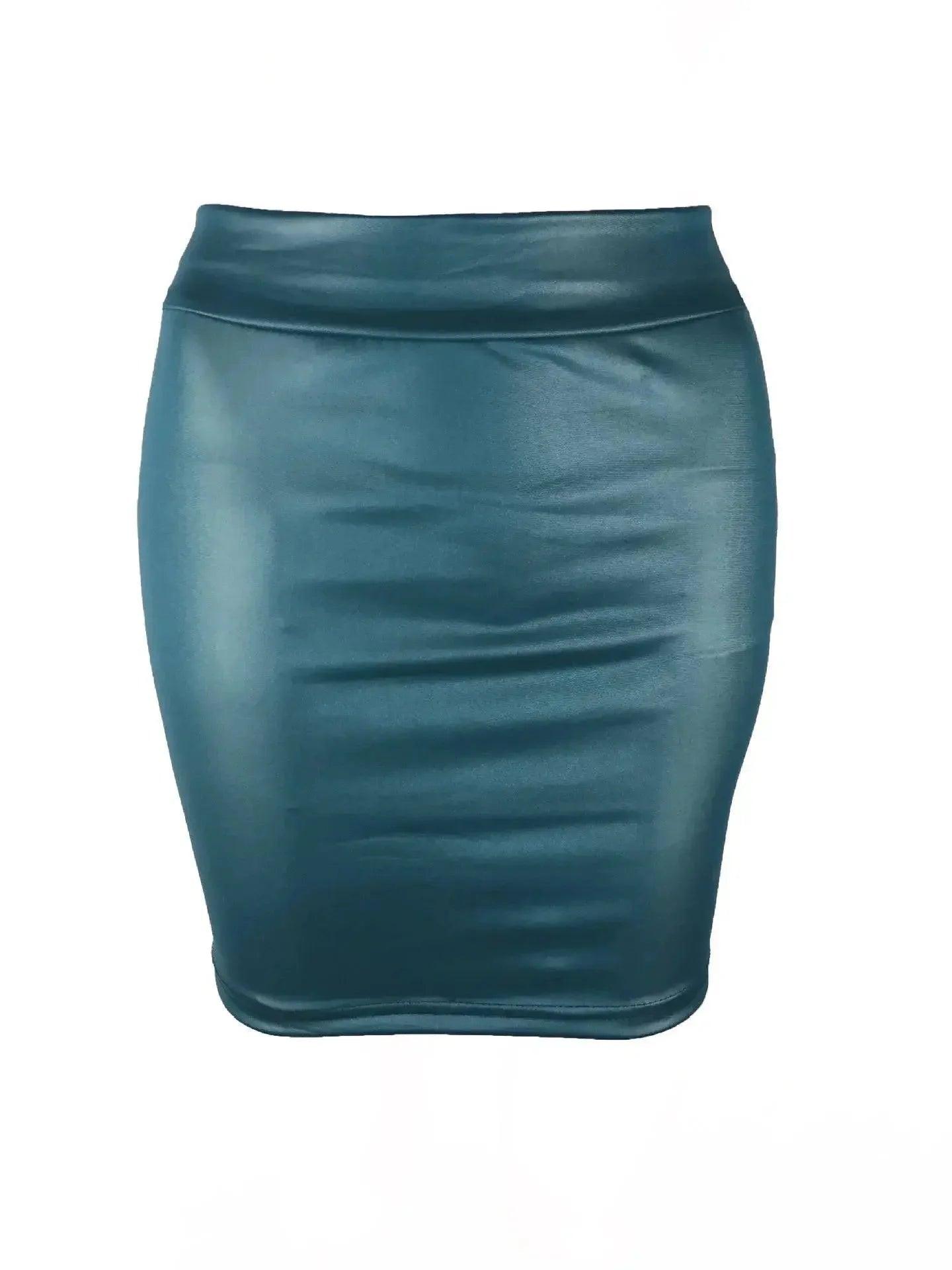 Teal faux leather bodycon mini skirt for women's fashion