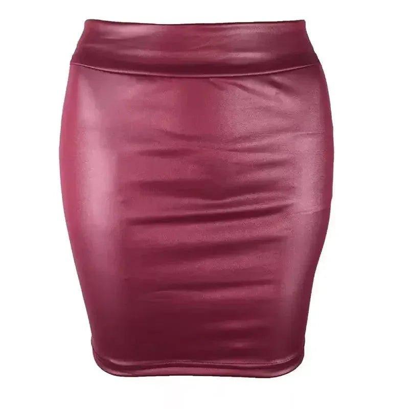 Burgundy faux leather pencil skirt for women's fashion