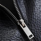 Black leather jacket with silver zipper detail, women's fashion