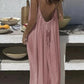Woman in pink backless maxi dress, summer fashion, beach style, casual elegance