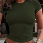 Olive green women's fitted crop top with short sleeves, stylish casual fashion