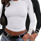 White and black long sleeve crop tops for women, paired with jeans and belts, stylish fashion basics