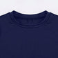 Navy blue women's fashion top with round neckline and smooth fabric texture