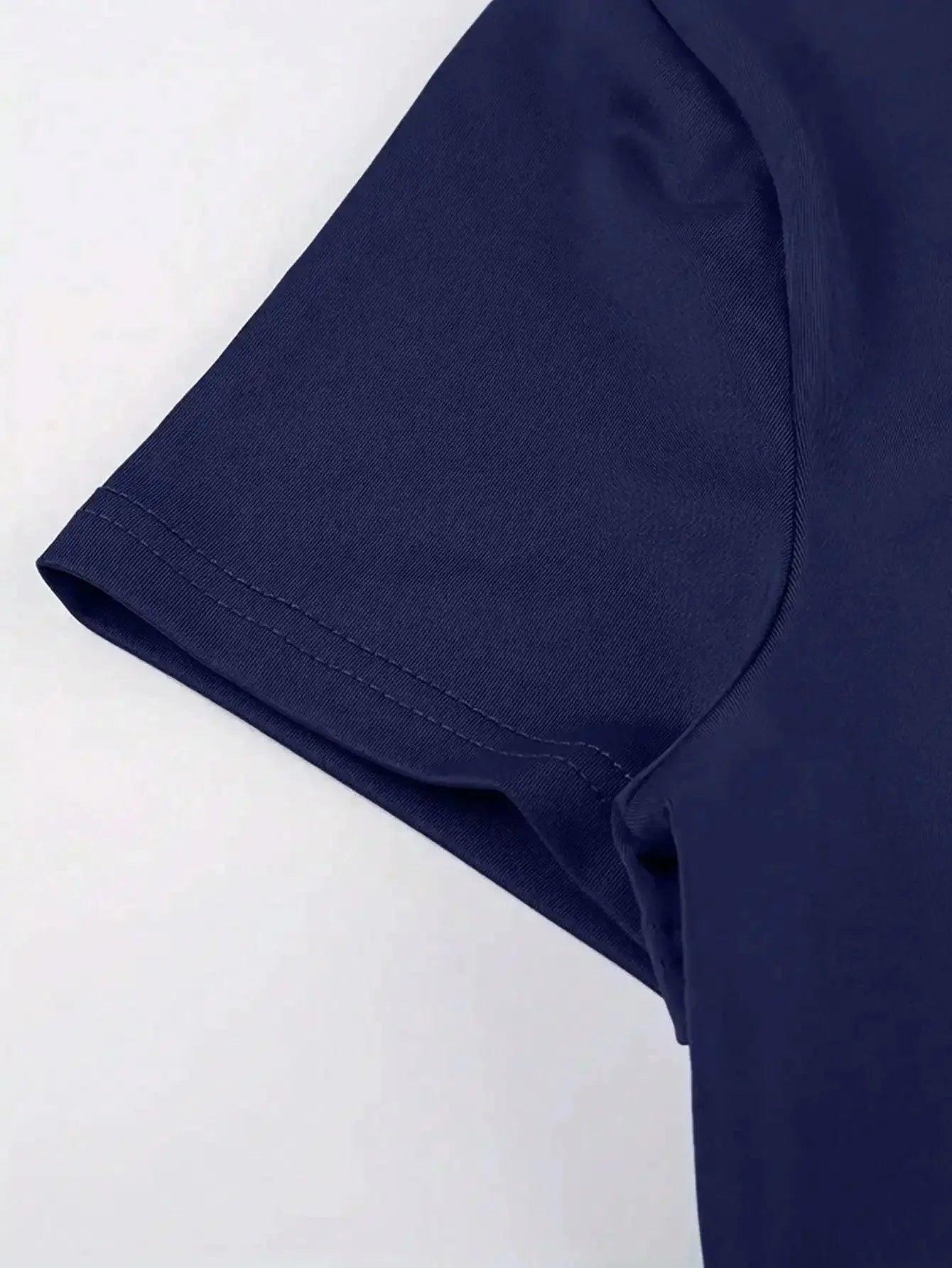 Navy blue women's fashion t-shirt sleeve detail with clean stitching