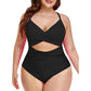 Black one-piece swimsuit with cutout design for women's fashion