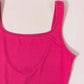 Bright pink women's tank top with square neckline and thin straps, fashion apparel detail