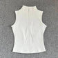 White sleeveless zip-up fitness vest for women, athletic wear, gym top, sporty fashion