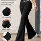 Black high-elastic flare leggings with tummy control, breathable fabric, and 4-way stretch for women's fashion