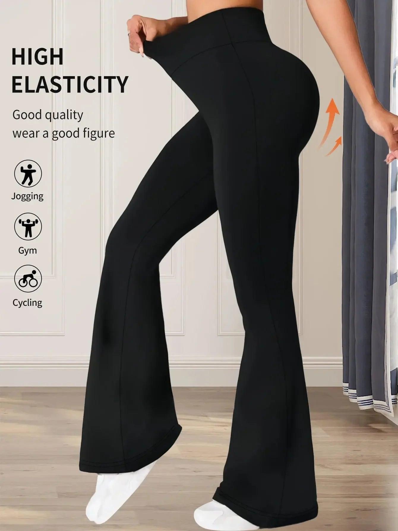Black high-waisted flare yoga pants for jogging, gym, cycling — high elasticity, figure-flattering fit
