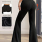 Black flared yoga pants with scrunch butt, breathable sweat-wicking fabric for comfort