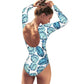 Women's Swimsuit 2024 Long Sleeve Rash Guard Bikini Surfing Suit One Piece Bodysuit Print Brasileño Push up Monokini Swimwear - Womans Fashion
