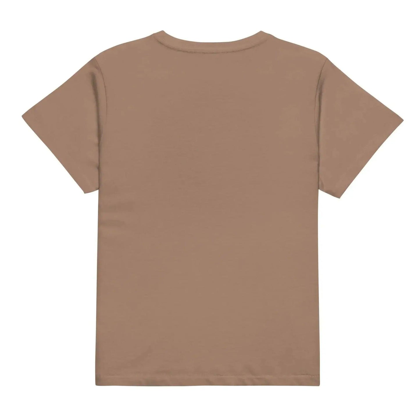 Solid brown women's fashion t-shirt, back view, minimalist casual wear