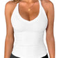 White ribbed V-neck tank top for women, stylish and fitted, perfect for fashion or workout wear