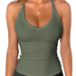 Olive green ribbed women's tank top with racerback, ideal for fitness and casual wear