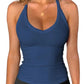 Navy blue ribbed women's tank top with V-neck, ideal for fitness and casual wear