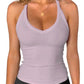 Lavender ribbed women's tank top with V-neck, perfect for fashion and fitness wear