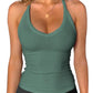 Women's green ribbed halter neck tank top, stylish fitness wear for casual or gym use