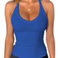 Blue ribbed women's tank top with V-neck, perfect for fashion and fitness wear