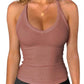 Dusty rose ribbed halter neck tank top for women, stylish and form-fitting, perfect for fashion and fitness wear