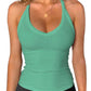 Green ribbed V-neck tank top for women's fashion