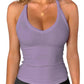 Purple ribbed women's tank top with V-neck, perfect for fashion and fitness wear