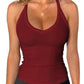 Women's burgundy ribbed tank top with V-neck, perfect for fashion and fitness wear