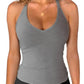 Gray ribbed V-neck tank top for women, stylish and comfortable fashion wear
