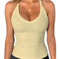 Women's ribbed yellow tank top with V-neck, ideal for fashion and fitness wear